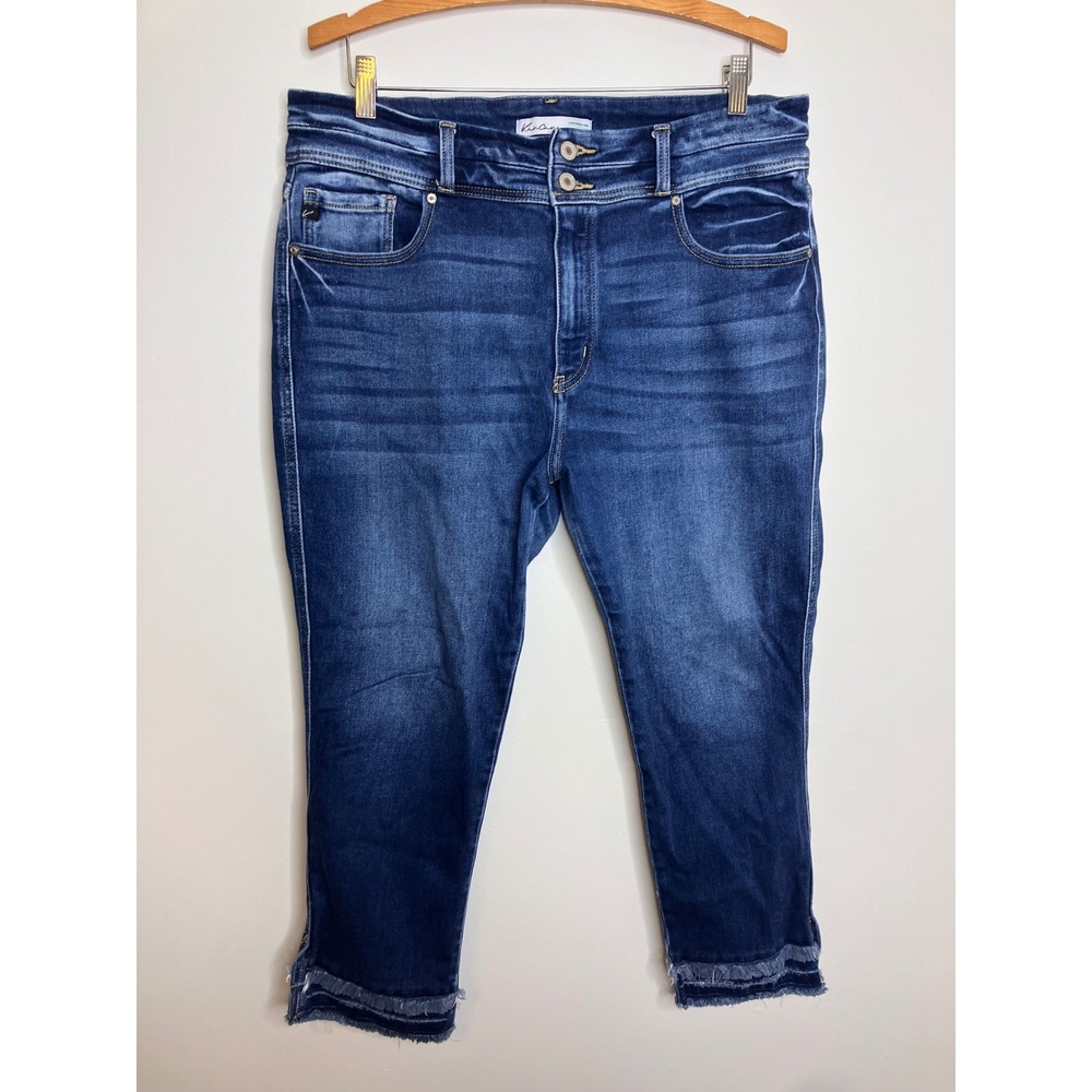 KanCan Cropped Jeans Womens 32 Blue Excellent Frayed Hem High Rise Skinny